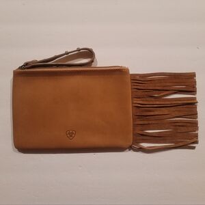 Ariat Tan Genuine Leather Fringe Wristlet Studded Strap Size 8x5.5